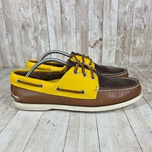 Sperry Top Sider Mens Boat Shoes Brown Yellow Leather Lace Up M‎